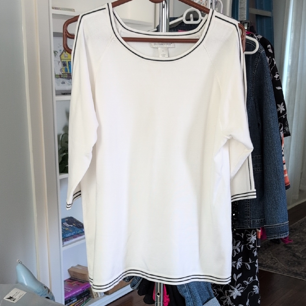 Christopher & Banks White Shirt with Black Trim